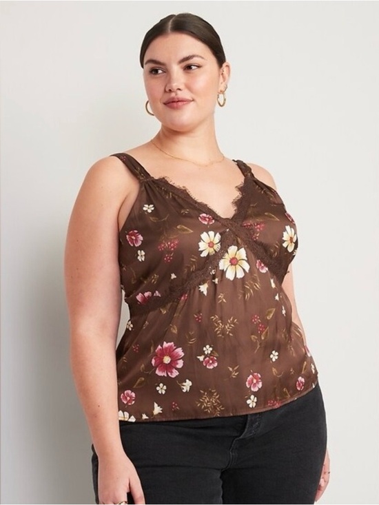 Old Navy Tops - Y2K babydoll Lace-Trimmed Floral spring summer Satin Cami Top size L NWT